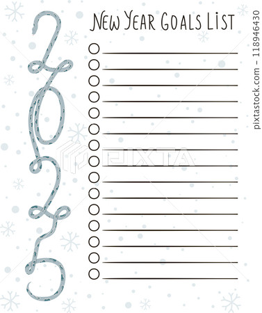 List of New Year Goals 2025 template.  118946430