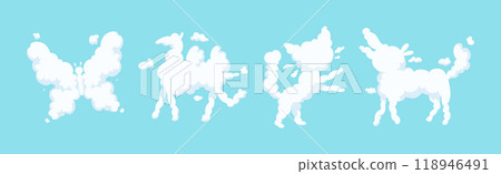 Animal in Shape of Clouds in Blue Sky Vector Set 118946491