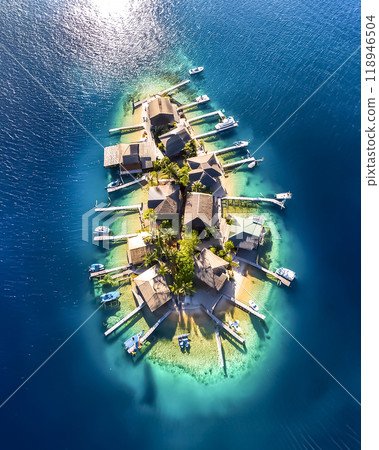 飛機上看到的馬爾地夫小屋圖片素材 118946504