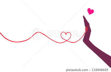 Silhouette of a woman's hand tying the red thread of fate 118946695