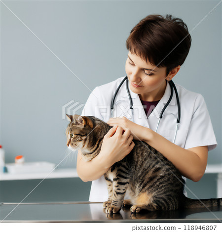拿著貓的女性獸醫 拿著貓的女性獸醫 118946807