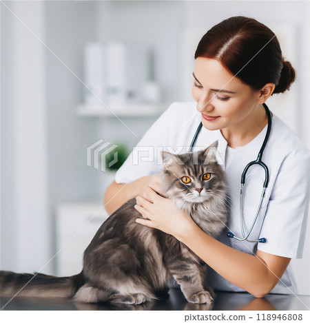 拿著貓的女性獸醫 拿著貓的女性獸醫 118946808