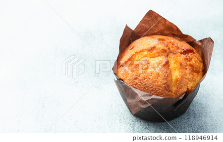 Sweet Baked vanilla muffins ( cupcake )  . Top view 118946914