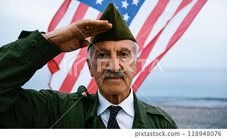 Elegant Veteran In Uniform Doing Military Salute Elegant Veteran In Uniform Doing Military Salute 118948076