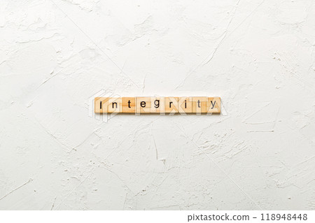 integrity word written on wood block. integrity text on table, concept 118948448
