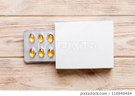 Blank White Product Package Box Mock-up. Open blank medicine drug box with omega blister top view Blank White Product Package Box Mock-up. Open blank medicine drug box with omega blister top view 118948484