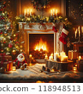 壁爐前的聖誕老人聖誕禮物 118948513