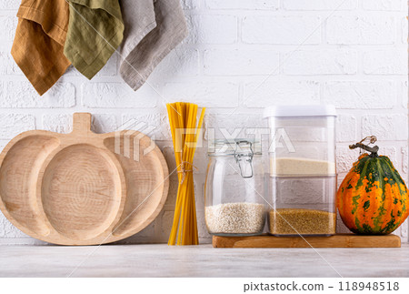 Kitchen counter top with cutting board Kitchen counter top with cutting board 118948518