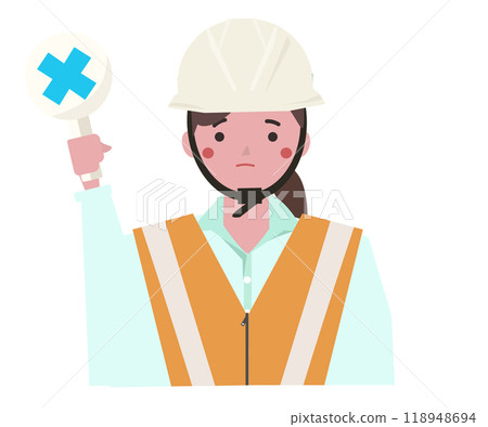 戴著有懲罰標籤的頭盔的女人。向量圖 118948694