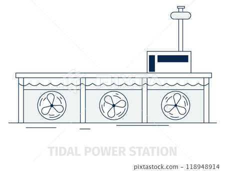 Tidal power station. Sea water energy icon 118948914