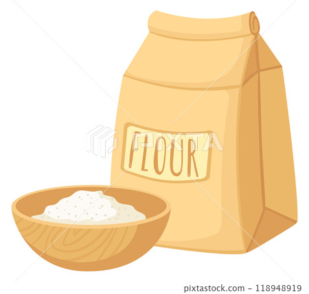 Flour bag cartoon icon. Baking ingredient bowl 118948919