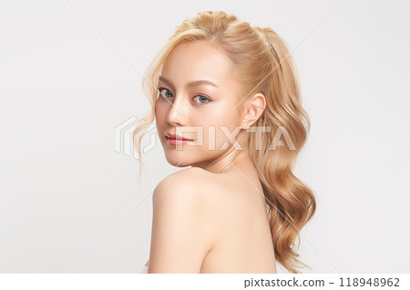 Beautiful young asian woman with clean fresh skin on white background, Face care, Facial treatment, Cosmetology, beauty and spa, Asian women portrait. 118948962