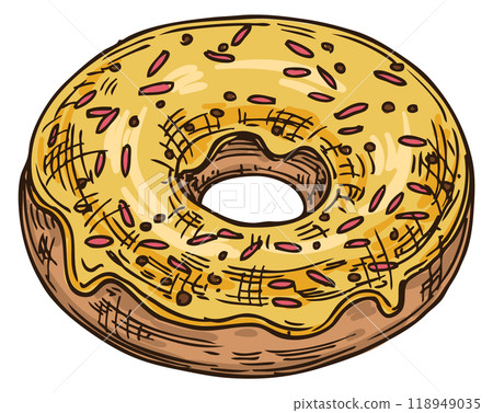 Donut color sketch. Sweet pastry glazed snack Donut color sketch. Sweet pastry glazed snack 118949035