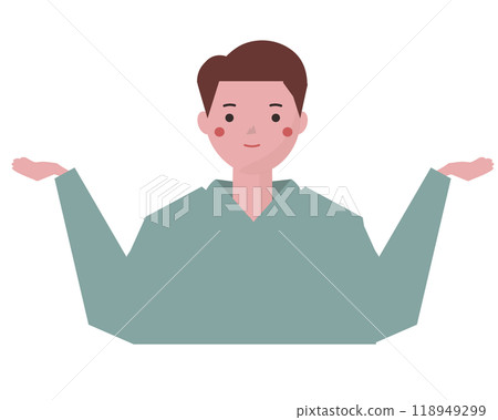 A man comparing two things with his hands outstretched. Vector illustration 118949299