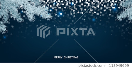 Merry Christmas background with lights, sparkle and spruce branch. Merry Christmas background with lights, sparkle and spruce branch. 118949699