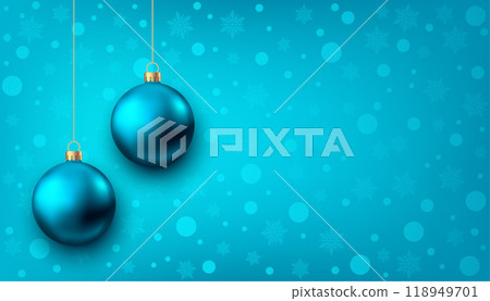 Hanging Christmas balls isolated on blue background. Hanging Christmas balls isolated on blue background. 118949701