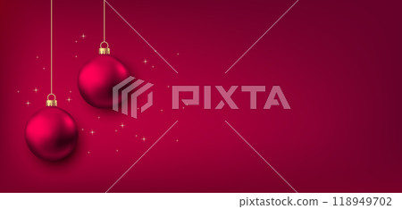 Hanging Christmas balls isolated on red background. Hanging Christmas balls isolated on red background. 118949702
