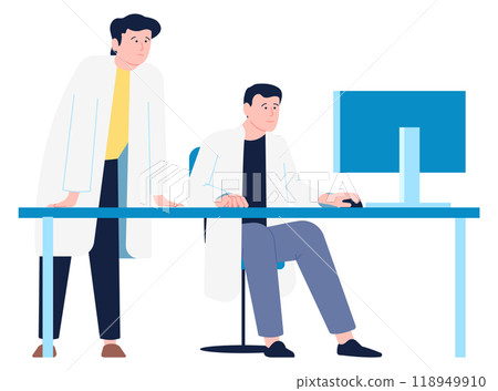 Scientist work at computer desk. Professional laboratory teamwork 118949910