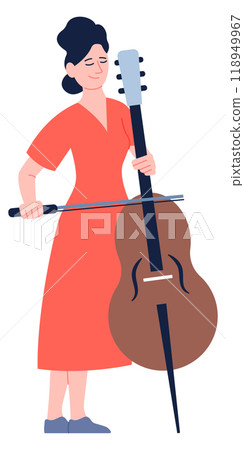 Woman play cello. Female musician color character Woman play cello. Female musician color character 118949967