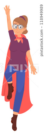 Woman with super powers. Female superhero in red cape Woman with super powers. Female superhero in red cape 118949989