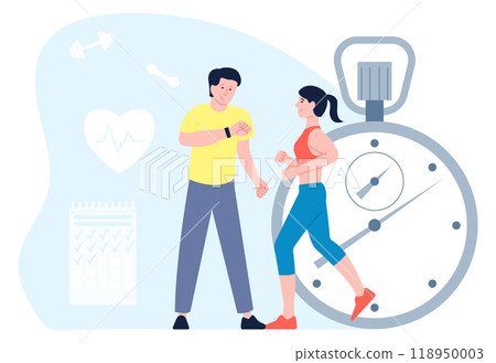 Fitness coach check athlete heartbeat. Exercise pulse Fitness coach check athlete heartbeat. Exercise pulse 118950003