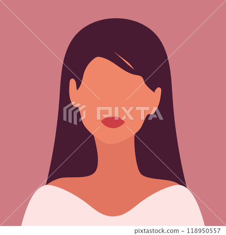 Abstract faceless young Latin woman with long hair. Abstract portrait. Vector illustration 118950557