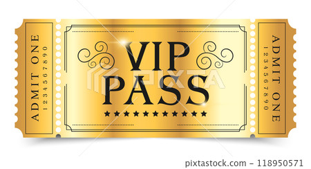 VIP pass template isolated on white background. Suitable for festival, cinema, theater, concert, casino, circus, event tickets. Vector illustration 118950571