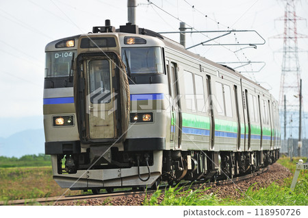 Sapporo-Numazu Line, Ainosato Park - Ishikari Taimi, JR Hokkaido, Kiha 201 series, D-104 train (Naebo) 118950726