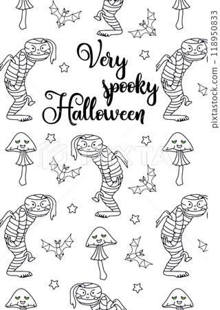 Card or poster with cute Halloween illustration with evil tree and bats Card or poster with cute Halloween illustration with evil tree and bats 118950833