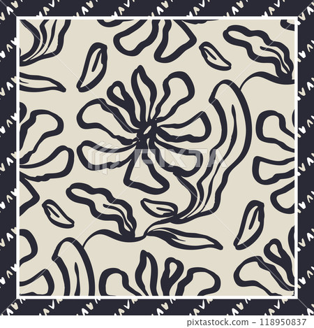 Monochrome black and white brush strokes inky flowers scarf or bandana design Monochrome black and white brush strokes inky flowers scarf or bandana design 118950837