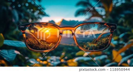Focused perspective through a pair of eyeglasses. Clear vision through glasses Focused perspective through a pair of eyeglasses. Clear vision through glasses 118950944