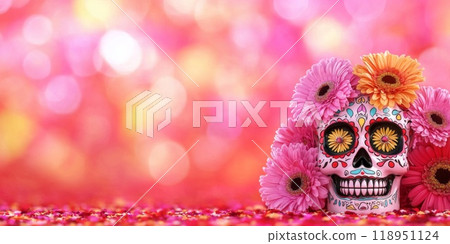 Skull and Floral Cross. Day of the Dead skulls. Dia de los muertos Skull and Floral Cross. Day of the Dead skulls. Dia de los muertos 118951124