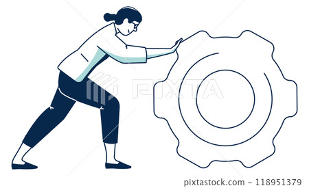 Woman pushing gear. Teamwork job. Work challenge 118951379