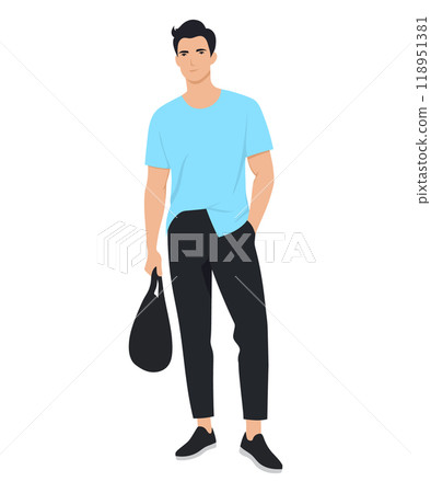 Vector illustration of a man in a blue t-shirt and dark pants 118951381