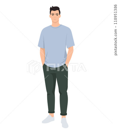 Vector illustration of a man in a light blue t-shirt and green pants 118951386