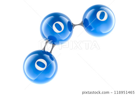 O3 ozone, molecule. Blue color, 3D rendering 118951465
