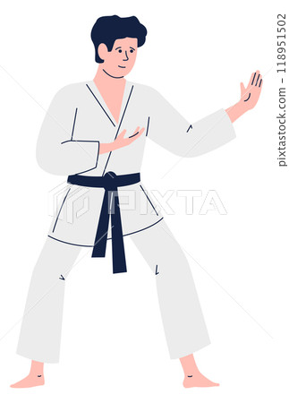 Karate training. Man practice martial art. Color character 118951502