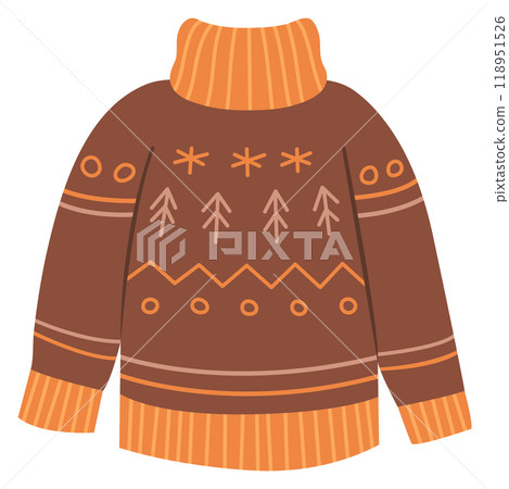 Warm sweater. Knitted winter clothes color icon Warm sweater. Knitted winter clothes color icon 118951526