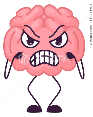 Angry brain mascot. Mental anxiety. Aggressive mind Angry brain mascot. Mental anxiety. Aggressive mind 118951601