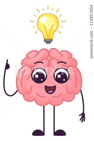 Brain has idea. Happy mind with shining lightbulb Brain has idea. Happy mind with shining lightbulb 118951604