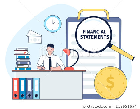 Financial statements. Working business consultant color icon 118951654