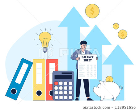 Savings concept. Financial growth. Man hold balance sheet Savings concept. Financial growth. Man hold balance sheet 118951656