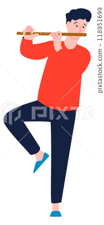 Man play flute. Musician practice or concert performance 118951699