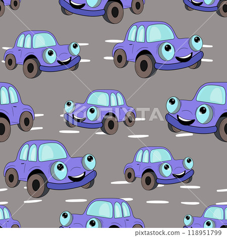Seamless pattern with cute car on color background. Cartoot transport. Vector illustration. Doodle style. Design for baby print, invitation, poster, card, fabric, textile Seamless pattern with cute car on color background. Cartoot transport. Vector illustration. Doodle style. Design for baby print, invitation, poster, card, fabric, textile 118951799