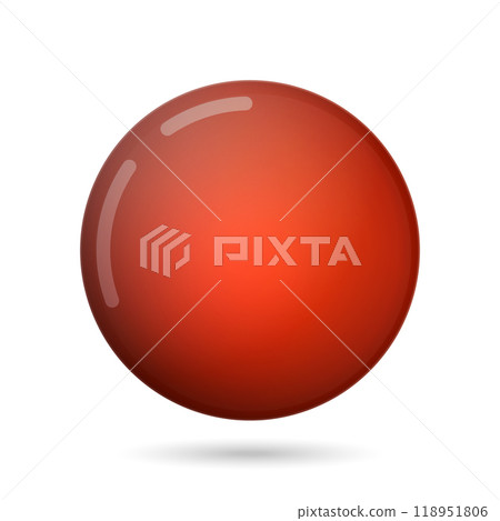 Glass red ball or precious pearl. Glossy realistic ball, 3D abstract vector illustration highlighted on a white background. Big metal bubble with shadow Glass red ball or precious pearl. Glossy realistic ball, 3D abstract vector illustration highlighted on a white background. Big metal bubble with shadow 118951806