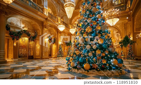 Opulent Christmas Tree in a Grand Ballroom for Holiday Gala Events 118951810