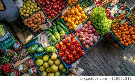 Vibrant Farmer's Market with Fresh Fruits and Vegetables for Healthy Eating and Balanced Diet 118951811