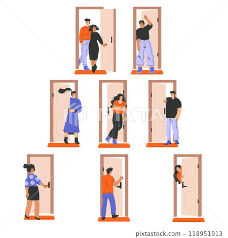 People Character at the Door as Home Entrance Vector Set People Character at the Door as Home Entrance Vector Set 118951913