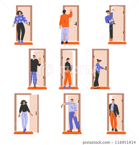People Character at the Door as Home Entrance Vector Set 118951914