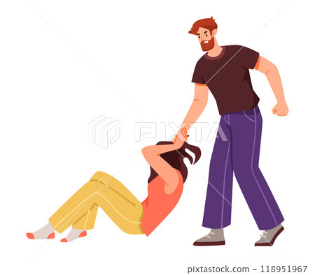 Man Fighting and Beating Woman with Aggression and Violence Vector Illustration Man Fighting and Beating Woman with Aggression and Violence Vector Illustration 118951967